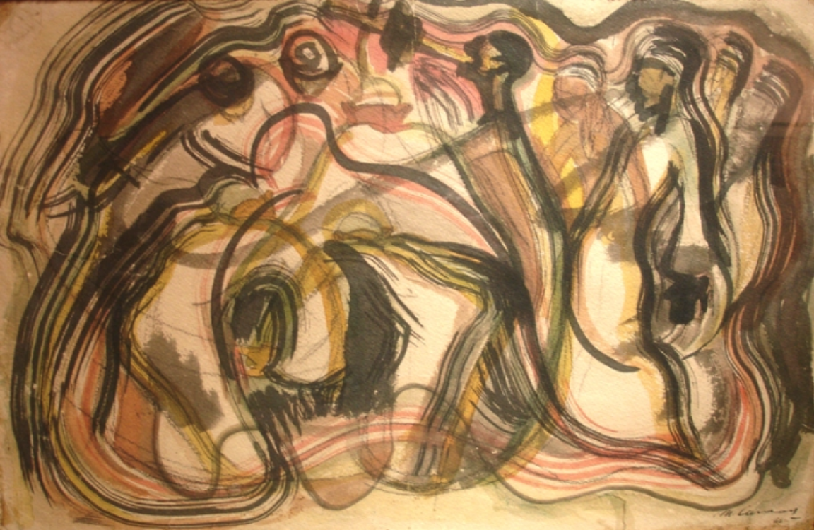 Mounir Canaan, Zaar, 1946, huile sur papier, 32 x 47 cm, Sharjah Art Foundation Collection